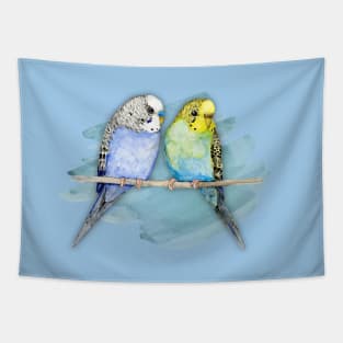 Two cute budgies watercolor Tapestry