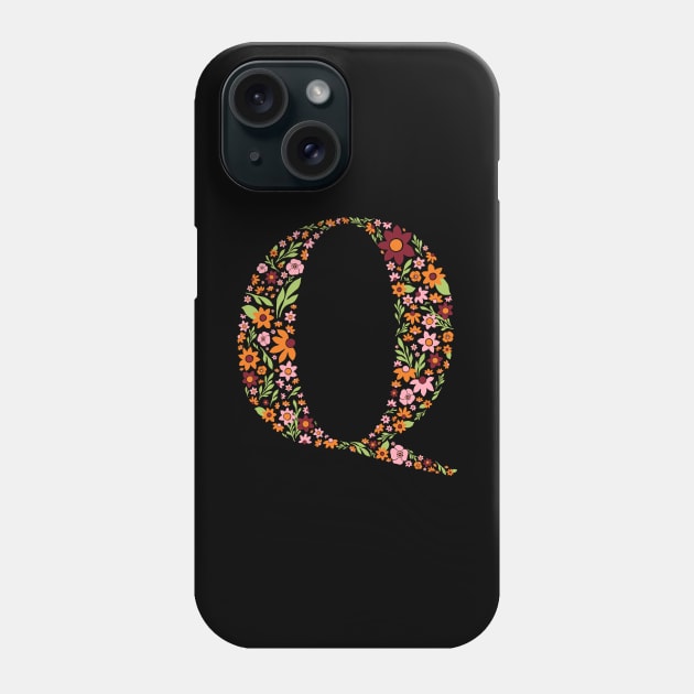 Retro Floral Letter Q Phone Case by zeljkica