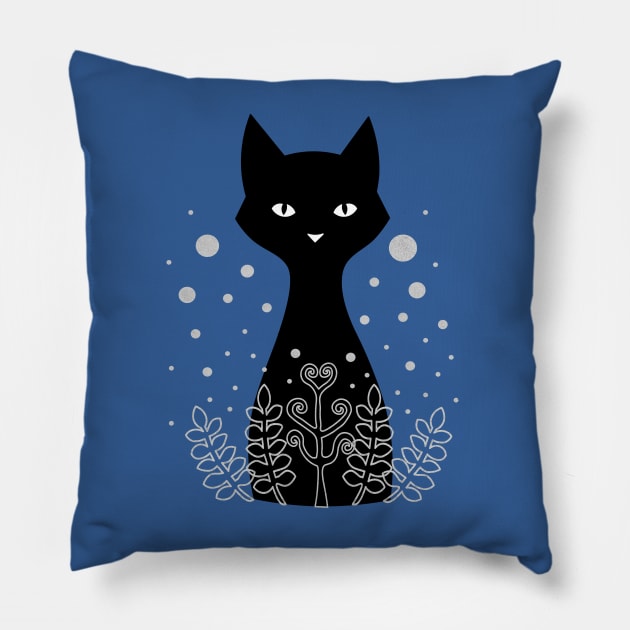 Black cat hiding behind ferns Pillow by Purrfect