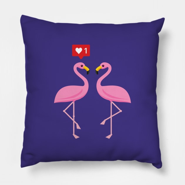 Cute Pink Flamingo Like Heart Pastel Pillow by BirdAtWork