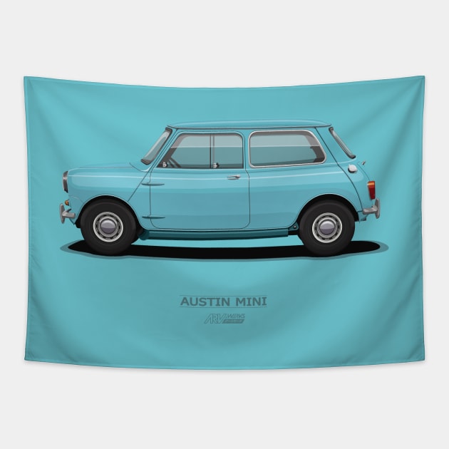 Austin Mini Sky Blue Tapestry by ARVwerks