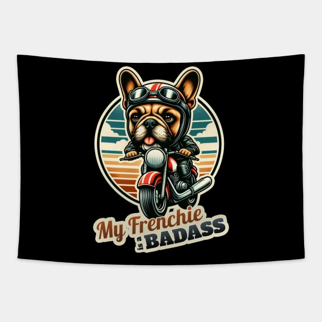 Biker French Bulldog Tapestry by k9-tee