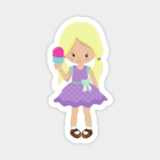 Girl With Ice Cream, Little Girl, Blonde Hair Magnet