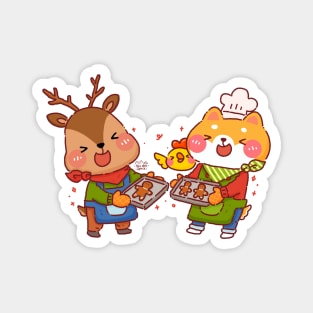 Shiba Inu and Reindeer Baking Gingerbread Magnet