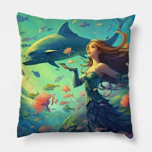 Oceanic Siren: Pastel Delight of a Mermaid Pillow