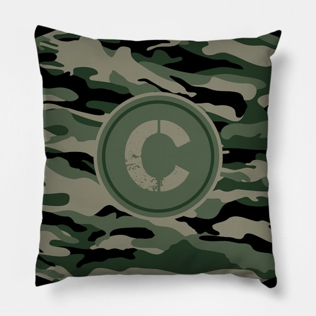 Monogram Initial Letter C Military Army Camouflage Pattern Pillow by MintaApparel