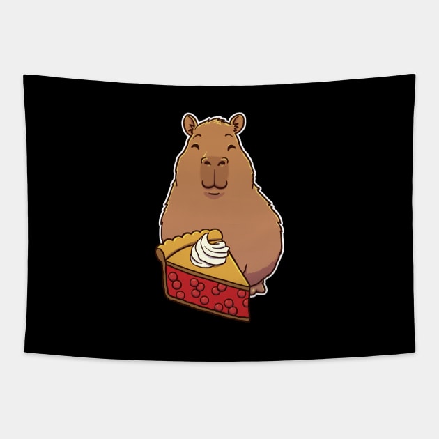 Capybara Cherry Pie Slice Tapestry by capydays