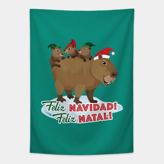 Capybara Family Holiday Tapestry by Peppermint Narwhal