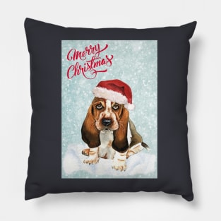 Basset Hound Merry Christmas Santa Dog Pillow