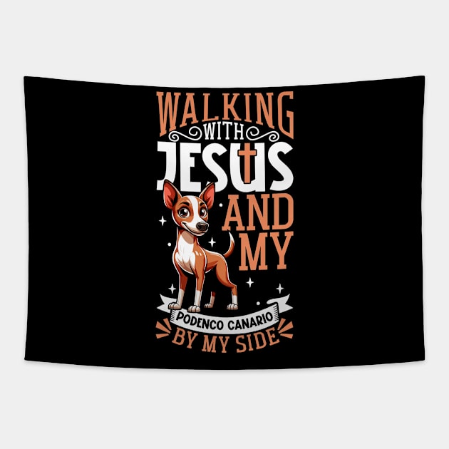 Jesus and dog - Podenco Canario Tapestry by Modern Medieval Design