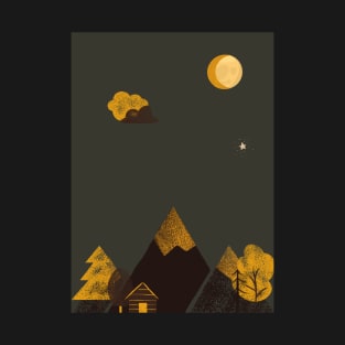 Night under the moon. Outdoor lovers design. Camping in mountains. Sun & Moon Artwork With mountains. Boho art of moon at night and terracotta mountains. T-Shirt