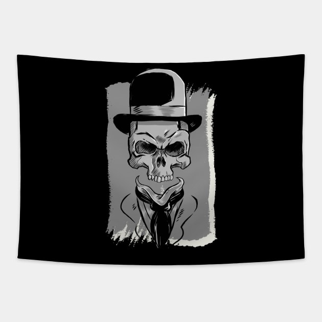 Skull with Derby Bowler Hat Graphic Tapestry by Graphic Duster