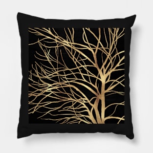 Modern Gold Tree Silhouette Minimal Black Design Pillow