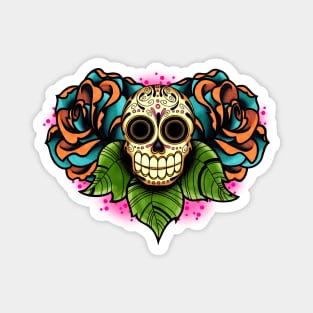 Sugar Skull and Roses - Dia de los Muertos Calavera - Day of the Dead Skull Magnet