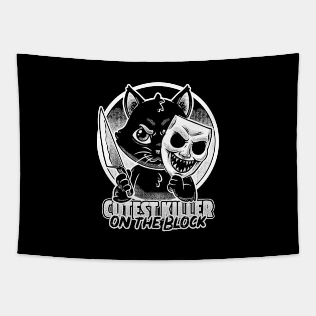 Cute Cat Killer - Dark Psycho Pet Humor Tapestry by Studio Mootant