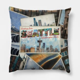 Greetings from Seattle in Washington State Vintage style retro souvenir Pillow