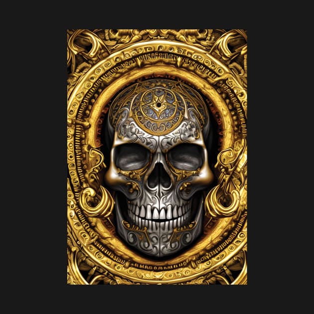 Skull With Gold Ornaments | Gold Skull Artwork | Armored Skull | Dystopian Skull by GloomCraft
