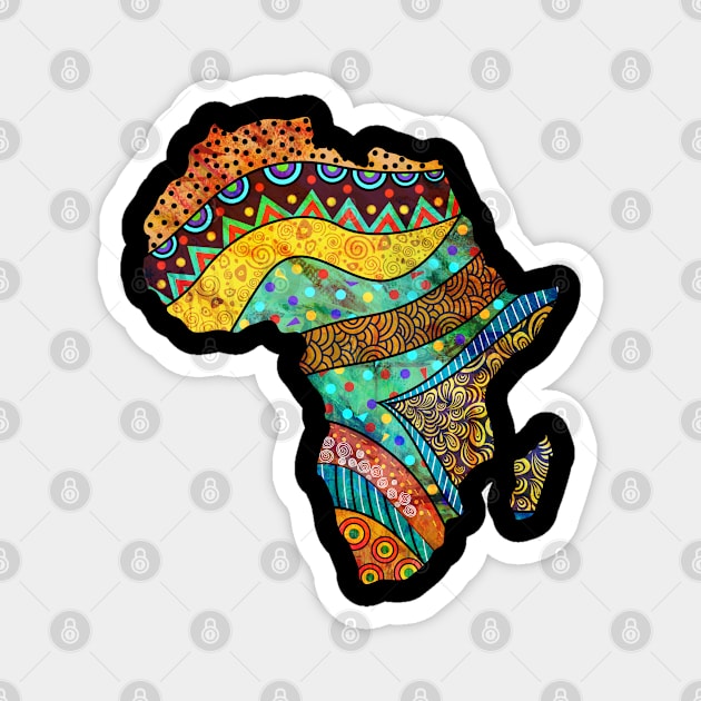 Africa Map in Traditional Ethnic African Pattern Art Magnet by Teeziner