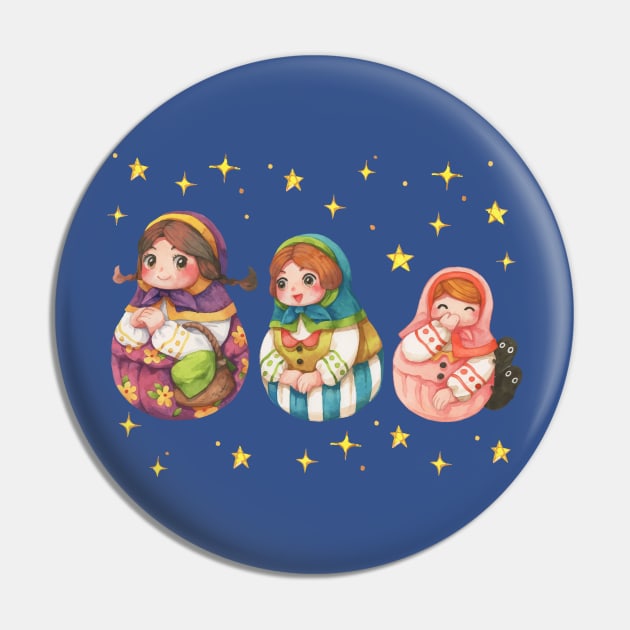 Sisters Russian Dolls Pin by Mako Design 