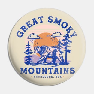 Great Smoky Mountains, Tennessee Vintage Travel Art w/Bear Pin