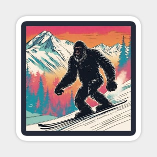 Funny Sasquatch Skiing in the Snow Winter Xmas Dad Magnet