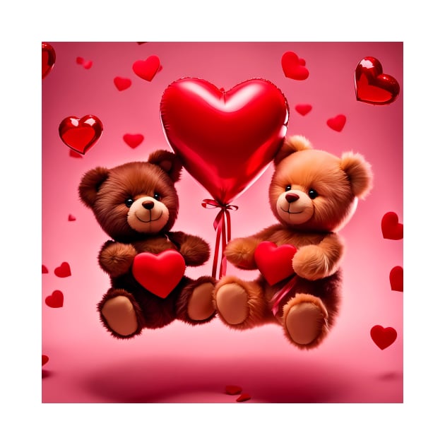 Teddy celebrating Valentines day, randome floating love hearts by Colin-Bentham