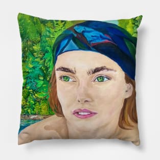 Girl in the Summer Forest Pillow