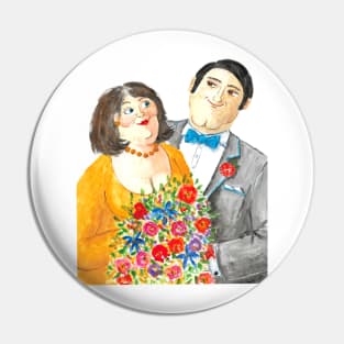 Happy Love Couple Together with Flowers painting Pin