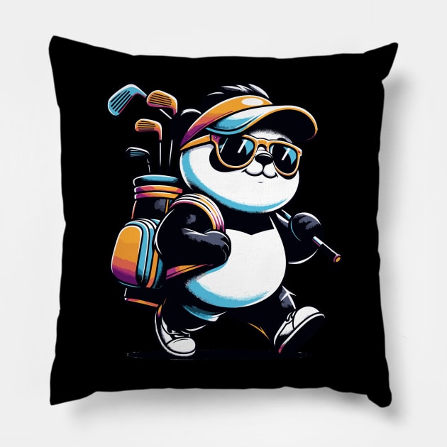 Golf Novelty Panda in Sunglasses Golfing Funny Golf Pillow by KsuAnn