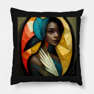 Cubic Owl Woman with Feather - Beautiful Woman Pillow