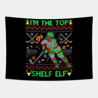 I'm the Top Shelf Elf - Funny Christmas Ice Hockey - Ugly Xmas Sweater Tapestry