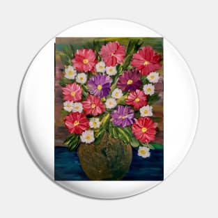 So painted a beautiful bouquet of mixed flowers in a silver vase . Using a natural background colors and metallic paints. Pin