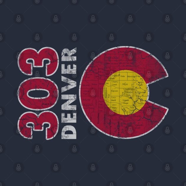 Retro 303 Denver Flag Map Colorado Home by E