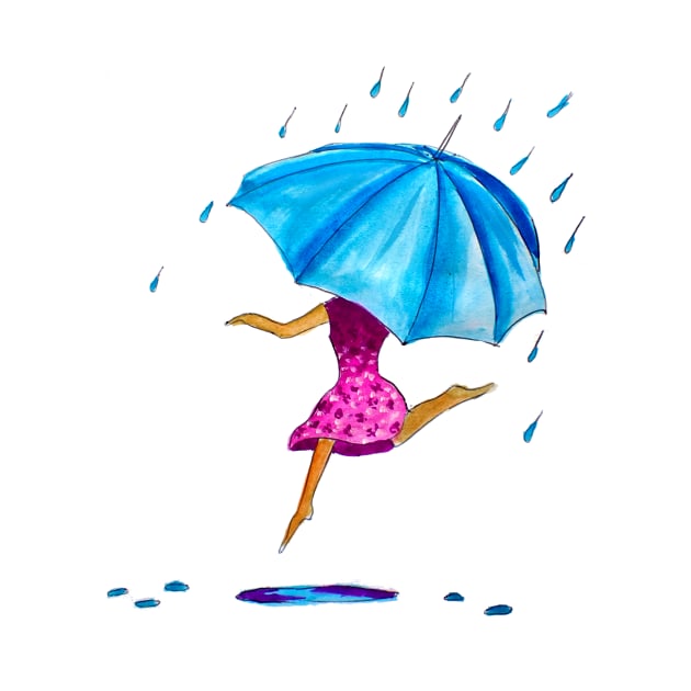 Girl Dancing in Rain With Umbrella by julyperson