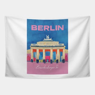 Brandenburger Tor Berlin Travel Poster Retro Wall Art Illustration Tapestry