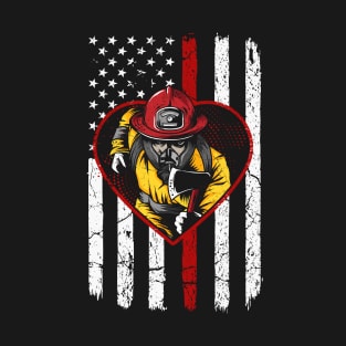 Fireman Firefighter US Flag The Thin Red Line T-Shirt