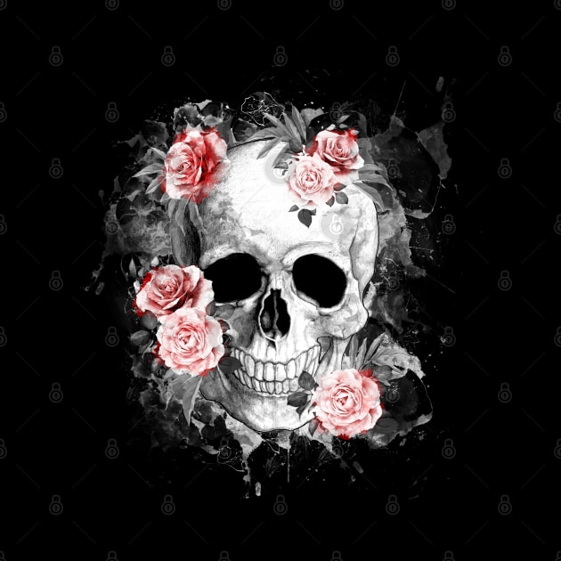 Tribe skull art design with roses by Collagedream