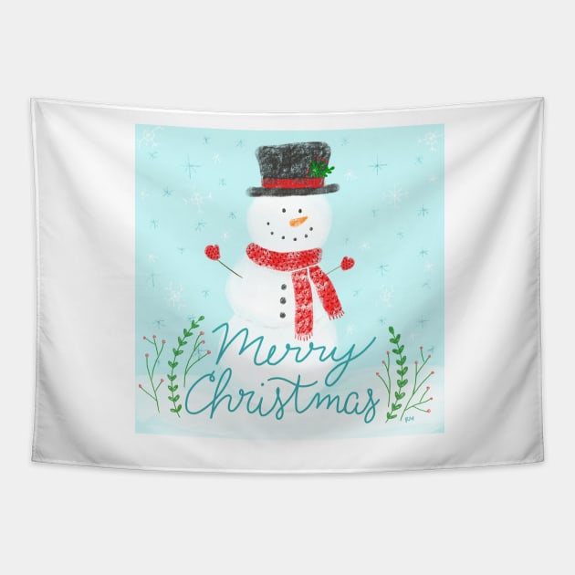 Merry Christmas Snowman Tapestry by RuthMCreative