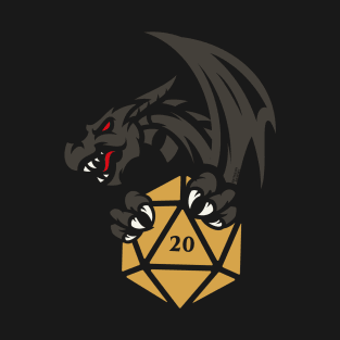 Black Dragon with D20 Dice Tabletop RPG Gaming T-Shirt