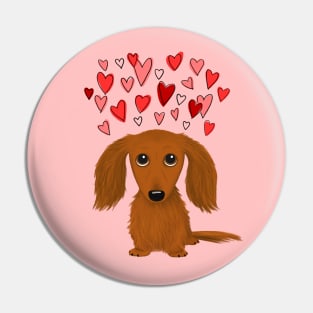 Cute Dog | Longhaired Red Dachshund with Hearts | Valentine's Day Pin