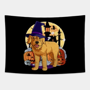 Goldendoodle Witch Halloween Pumpkin Tapestry