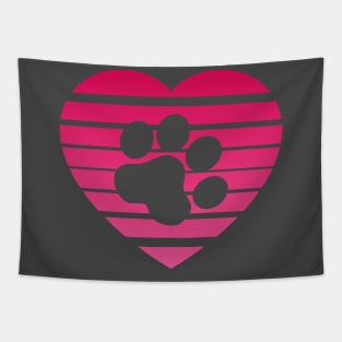 Cat Paw Heart Valentine - Pink Gradient Tapestry