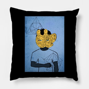 Davinci Dreamer - Male Character with Doodle Mask and Green Eyes Pillow
