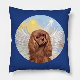 A Ruby Cavalier King Charles Angel Floats in Heaven's Clouds Pillow