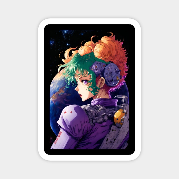 Anime Girl Space Sexy Vintage Orange Green Hair Magnet by Bubblebug