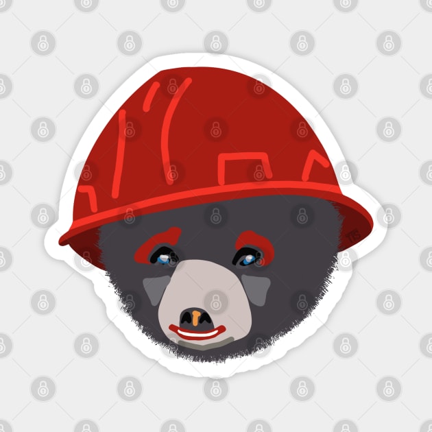 Funny Bear Cub in Red Hard Hat Building Inspector Humor Magnet by The Trades Store