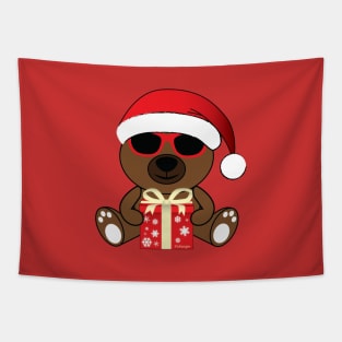 Cool Santa Bear with sunglasses and Christmas gift Tapestry