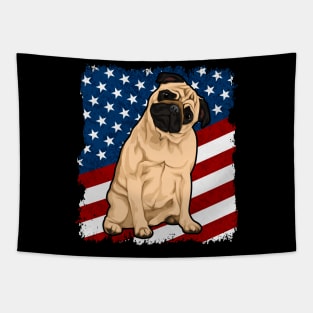 Cute Pug Dog American Flag Tapestry