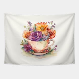 Whimsical Teacup with Flowers Tapestry
