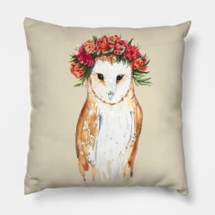 A watercolor barn owl bride in a wreath Pillow